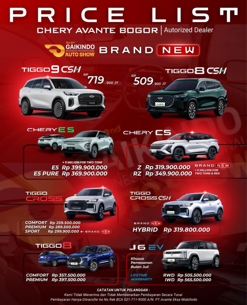 Pricelist Harga Chery ciampea 2025